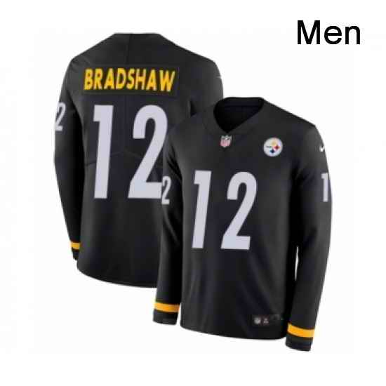 Mens Nike Pittsburgh Steelers 12 Terry Bradshaw Limited Black Therma Long Sleeve NFL Jersey